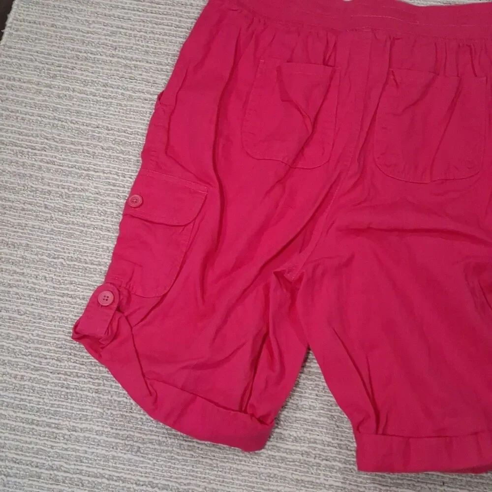 WOMAN WITHIN SHORTS 14W PINK CARGO DRAWSTRING ELASTIC WAIST CASUAL COTTON... - Picture 11 of 12